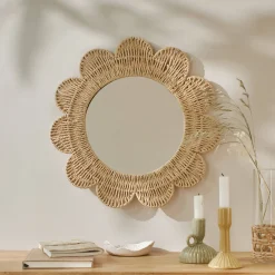Decoratieartikel|Kinderdecoratie<Blancheporte Spiegel in bloemvorm, rotan naturel