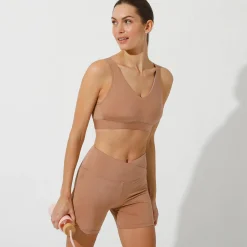 Beha<Blancheporte Sportbeha in glanzende microvezel marron glacé