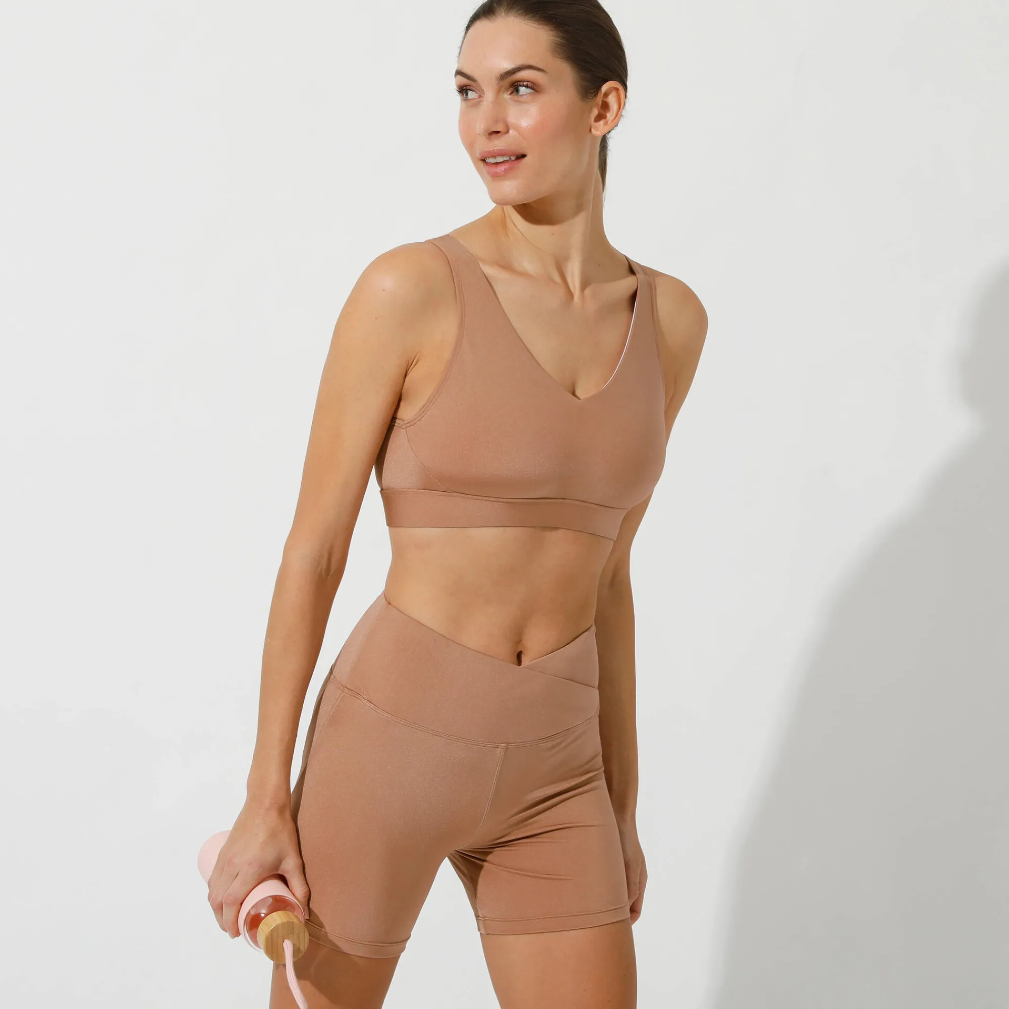 Beha<Blancheporte Sportbeha in glanzende microvezel marron glacé