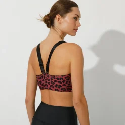 Beha<Blancheporte Sportbeha in microvezel met dierenhuidprint pruim / zwart