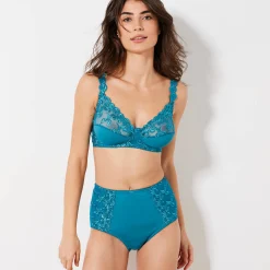 Slip En Shorty<Confidence Lingerie Step-in broekje in microvezel en geborduurde tule Sienne - set van 2 smaragd + wit