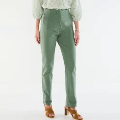 Broek<Blancheporte Steungevende broek, recht model met hoge taille grijsgroen