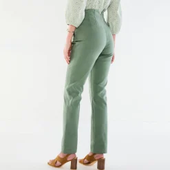 Broek<Blancheporte Steungevende broek, recht model met hoge taille grijsgroen
