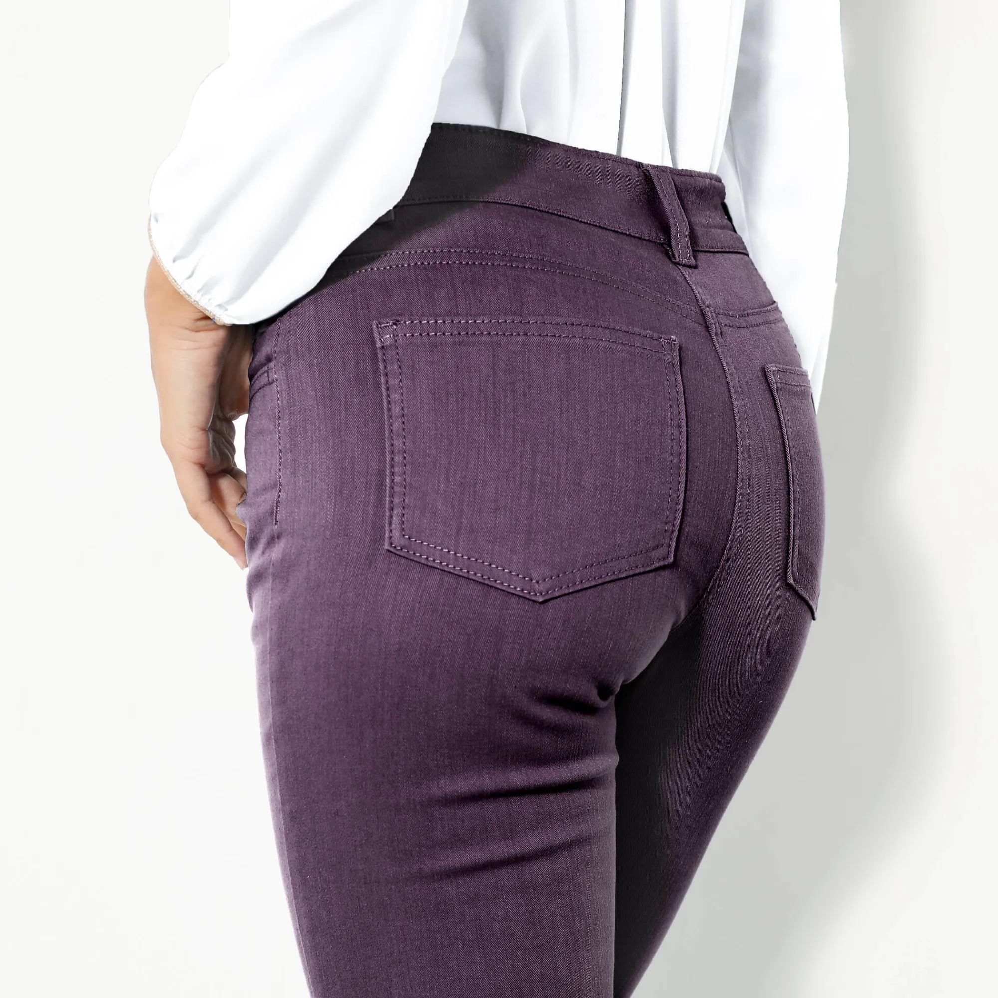 Broek<Colors&Co Steungevende broek voor kleine lengte, binnenpijplengte 75 cm aubergine