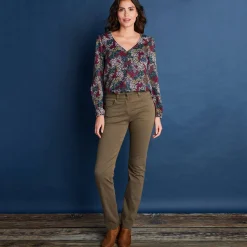 Broek<Colors&Co Steungevende broek voor kleine lengte, binnenpijplengte 75 cm olijfgroen