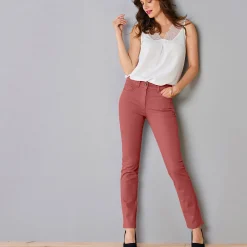 Broek<Colors&Co Steungevende broek voor kleine lengte, binnenpijplengte 75 cm terracotta