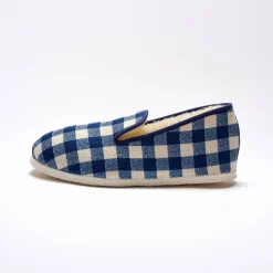 Schoenen|Schoenen Heren<Blancheporte Stille, geruite pantoffels met wolvoering marineblauw