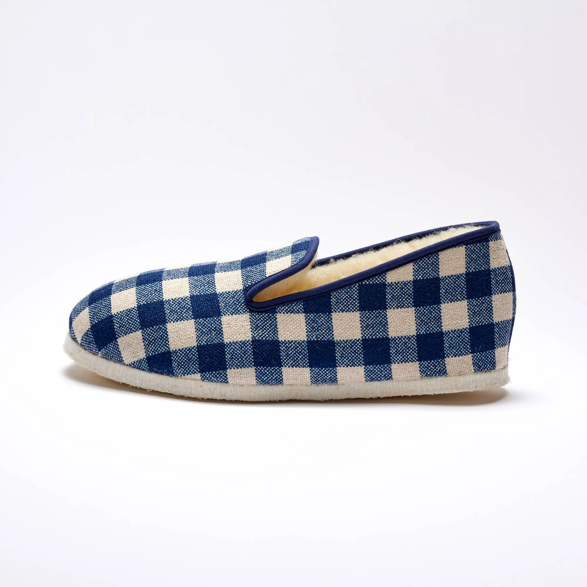 Schoenen|Schoenen Heren<Blancheporte Stille, geruite pantoffels met wolvoering marineblauw