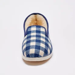 Schoenen|Schoenen Heren<Blancheporte Stille, geruite pantoffels met wolvoering marineblauw