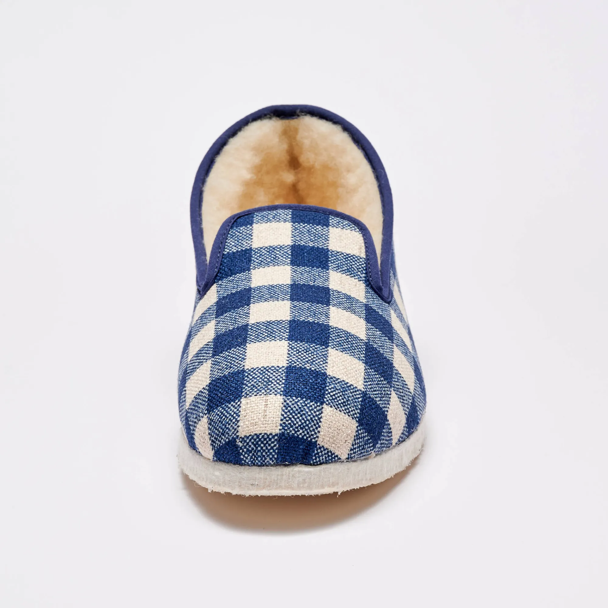 Schoenen|Schoenen Heren<Blancheporte Stille, geruite pantoffels met wolvoering marineblauw
