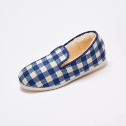 Schoenen|Schoenen Heren<Blancheporte Stille, geruite pantoffels met wolvoering marineblauw