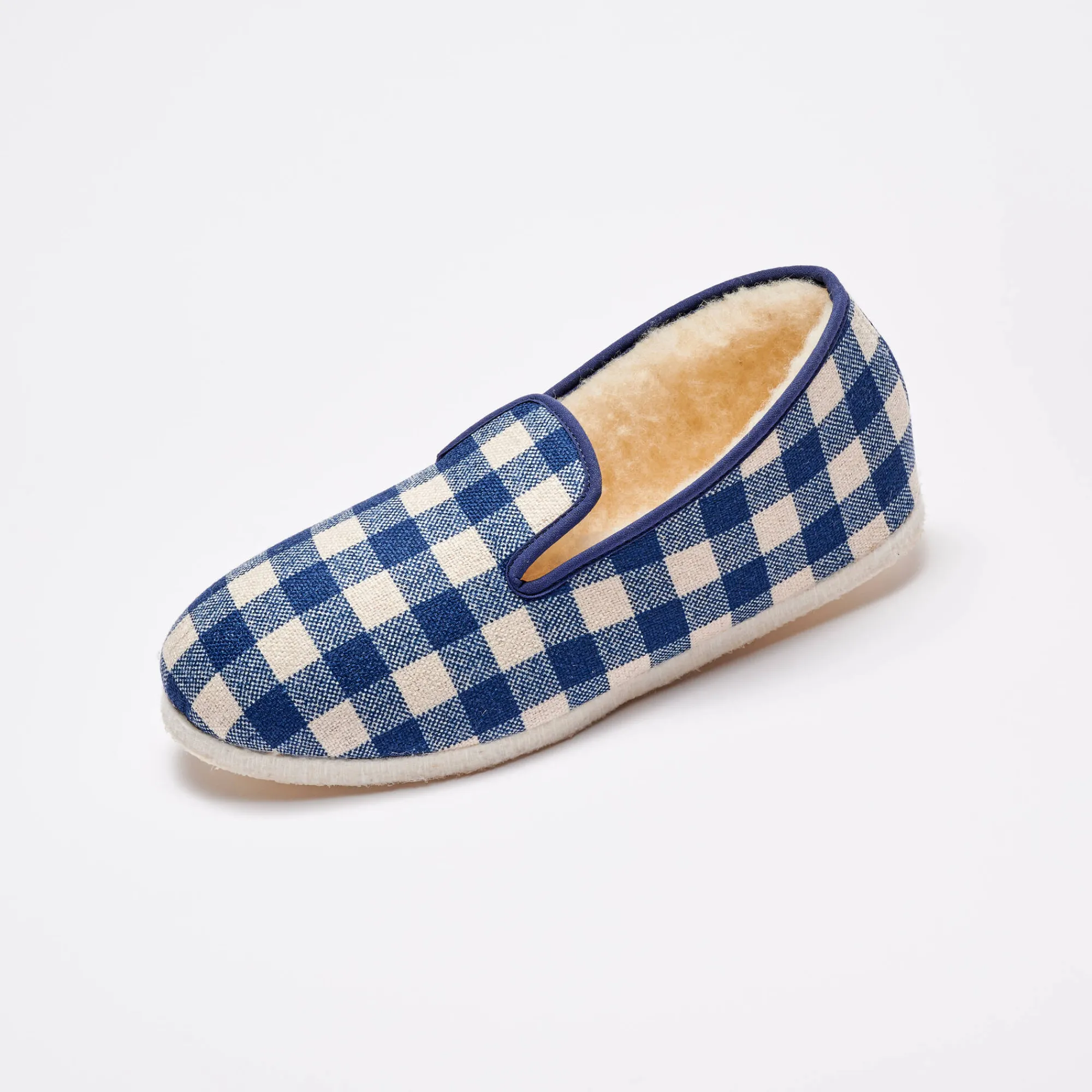 Schoenen|Schoenen Heren<Blancheporte Stille, geruite pantoffels met wolvoering marineblauw