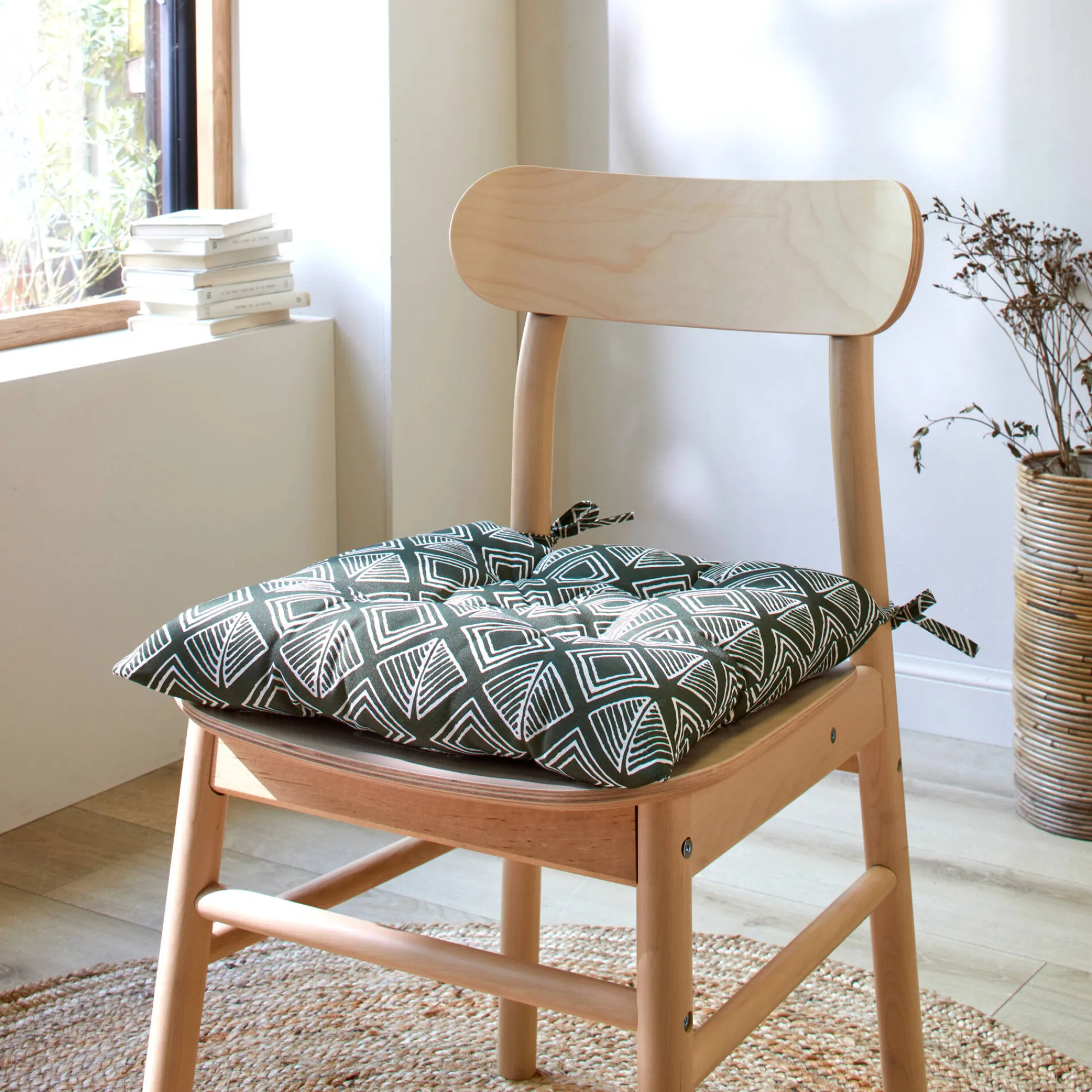 Stoelkussentje<Blancheporte Stoelkussentje, geometrische print - set van 2 kaki / wit