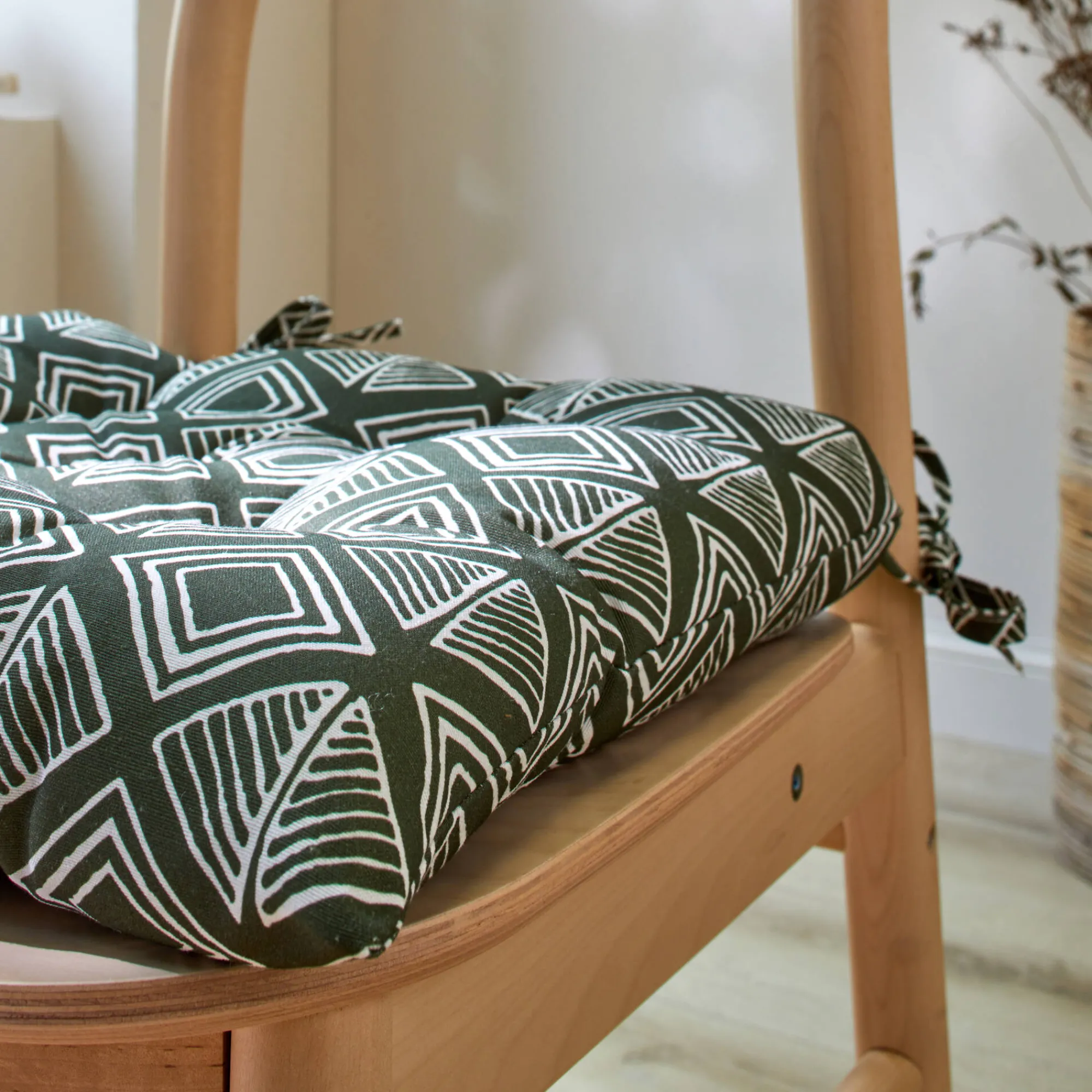 Stoelkussentje<Blancheporte Stoelkussentje, geometrische print - set van 2 kaki / wit