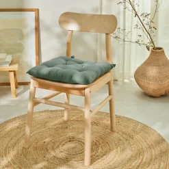 Stoelkussentje<Colombine Stoelkussentje in effen katoenen zeildoekstof - set van 2 eucalyptus