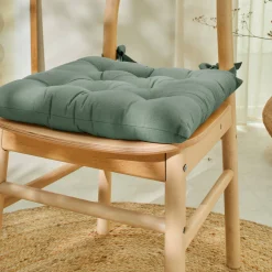 Stoelkussentje<Colombine Stoelkussentje in effen katoenen zeildoekstof - set van 2 eucalyptus