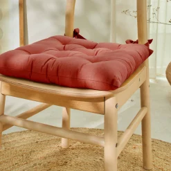 Stoelkussentje<Colombine Stoelkussentje in effen katoenen zeildoekstof - set van 2 terracotta