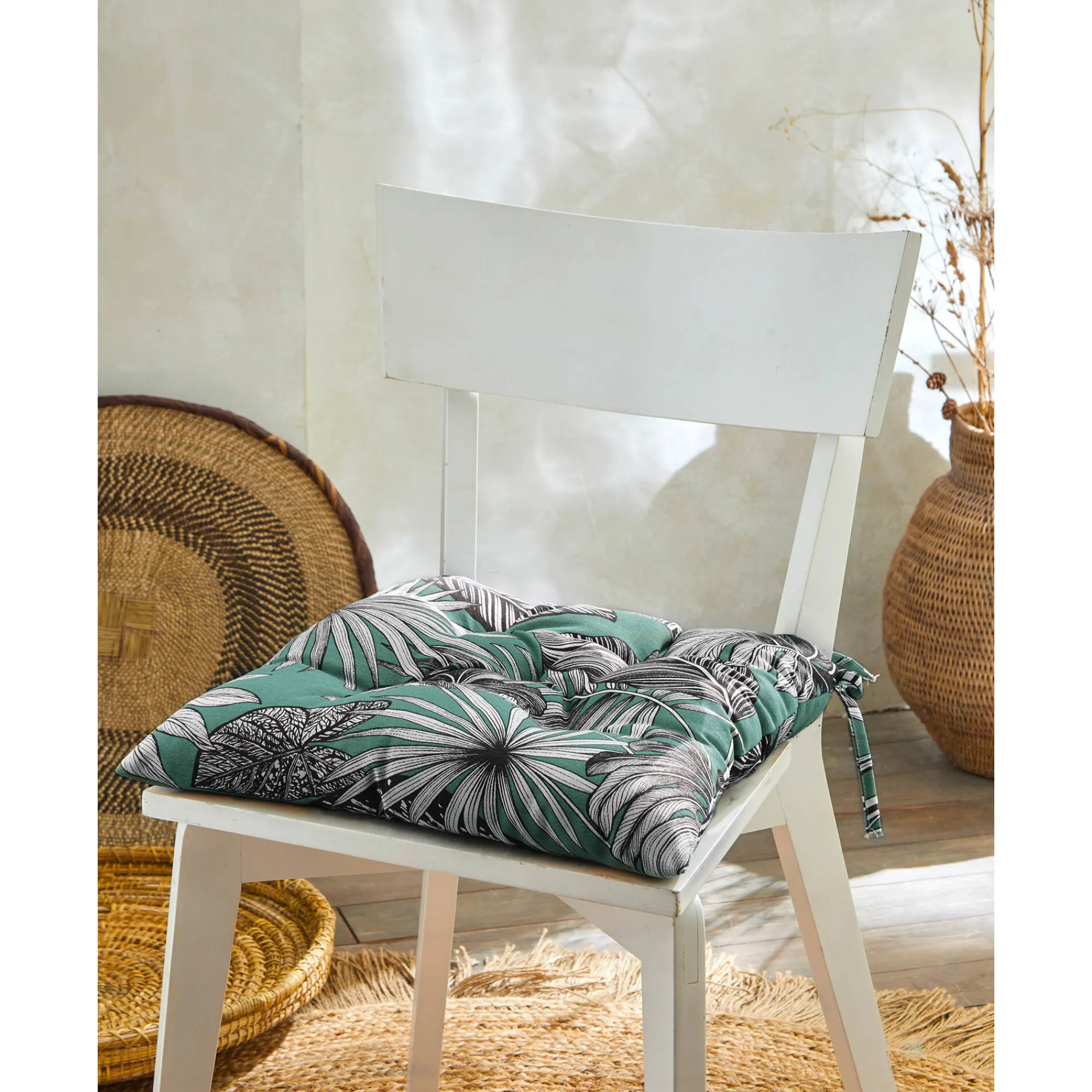 Stoelkussentje<Blancheporte Stoelkussentje met tropische print - set van 2 groen