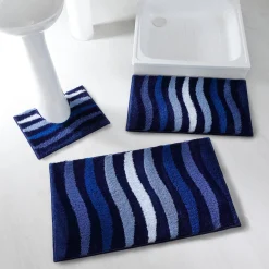 Badmatje<Blancheporte Streelzacht badmatje met zebramotief blauw
