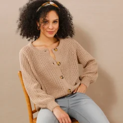 Trui En Vest<Blancheporte Streelzacht vest in patenttricot chiné hazelnootbruin
