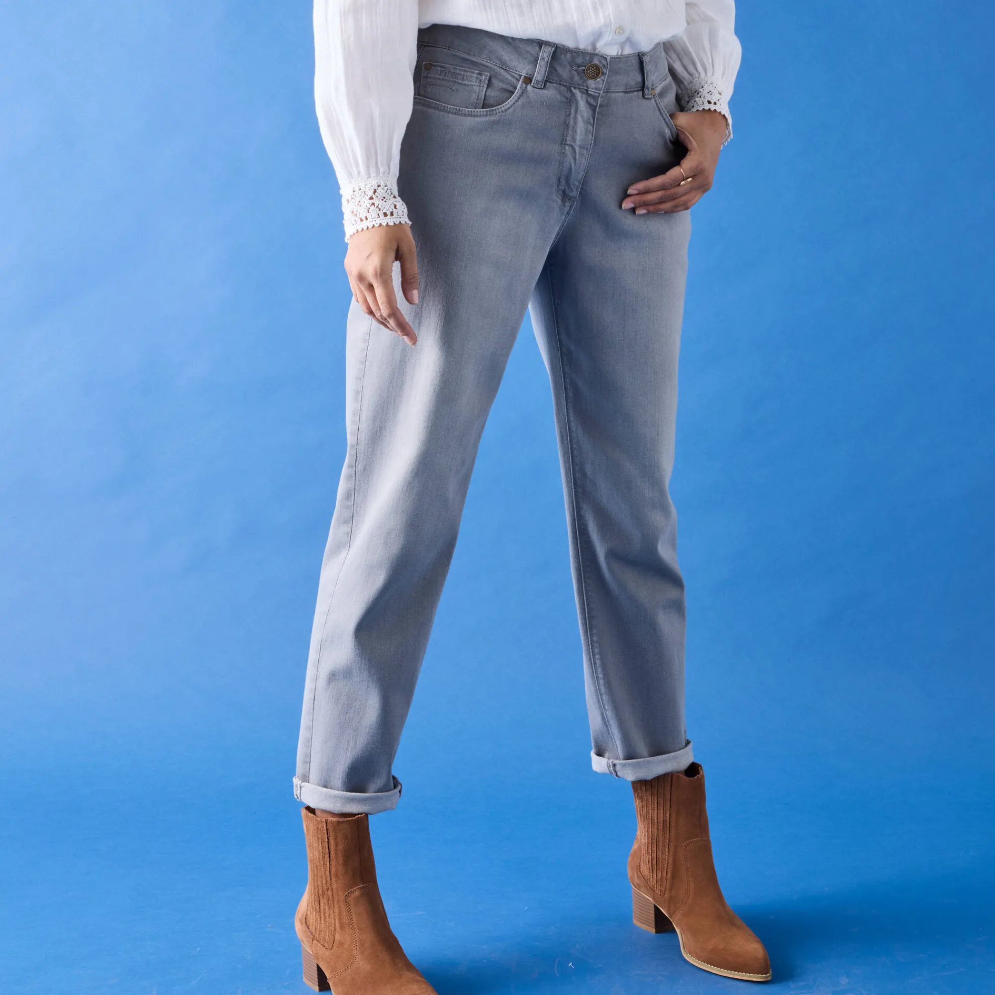Jeans<Blancheporte Stretch jeans in 'mom' model grijs