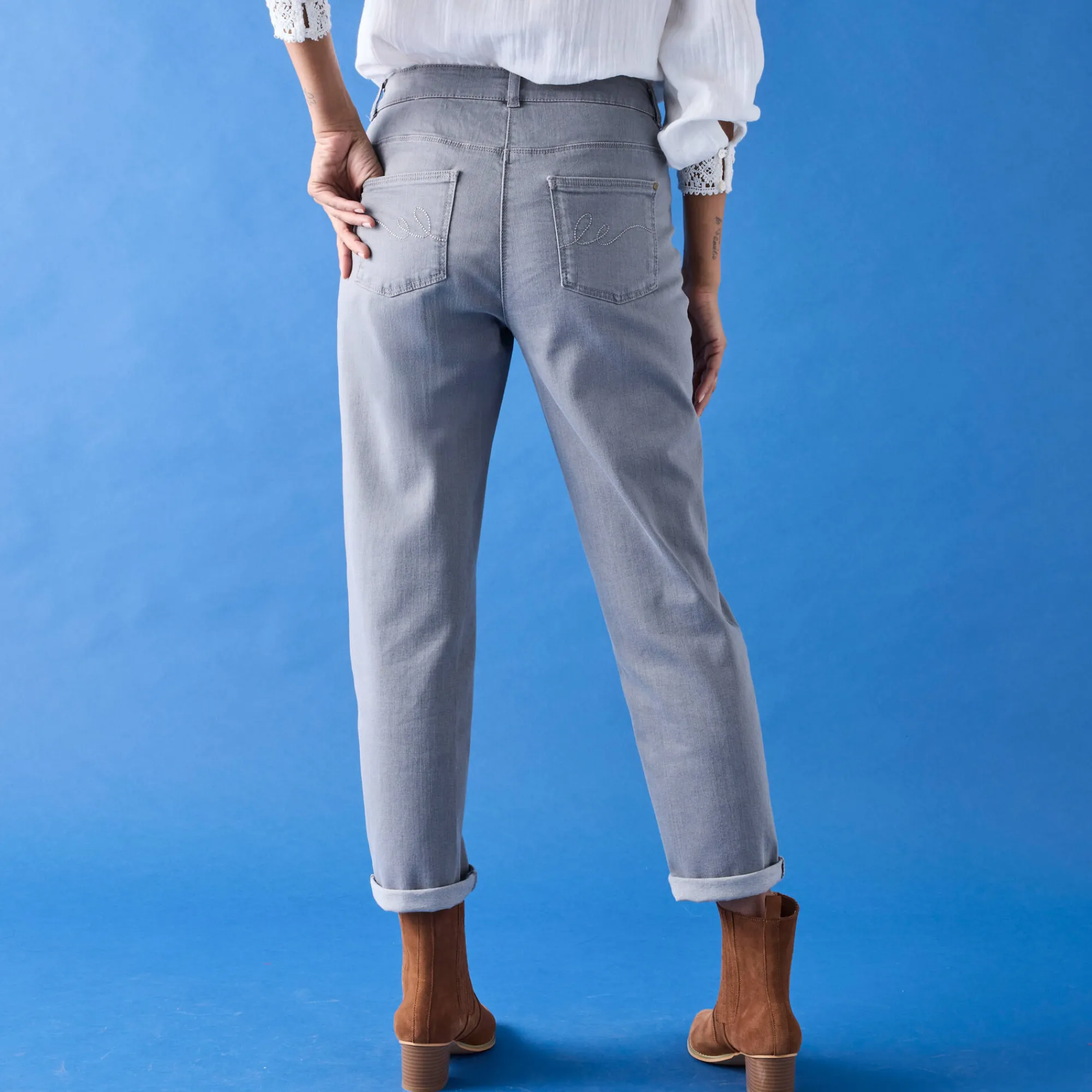 Jeans<Blancheporte Stretch jeans in 'mom' model grijs
