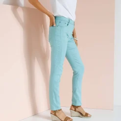 Broek<Blancheporte Stretchbroek met afslankende naden celadon
