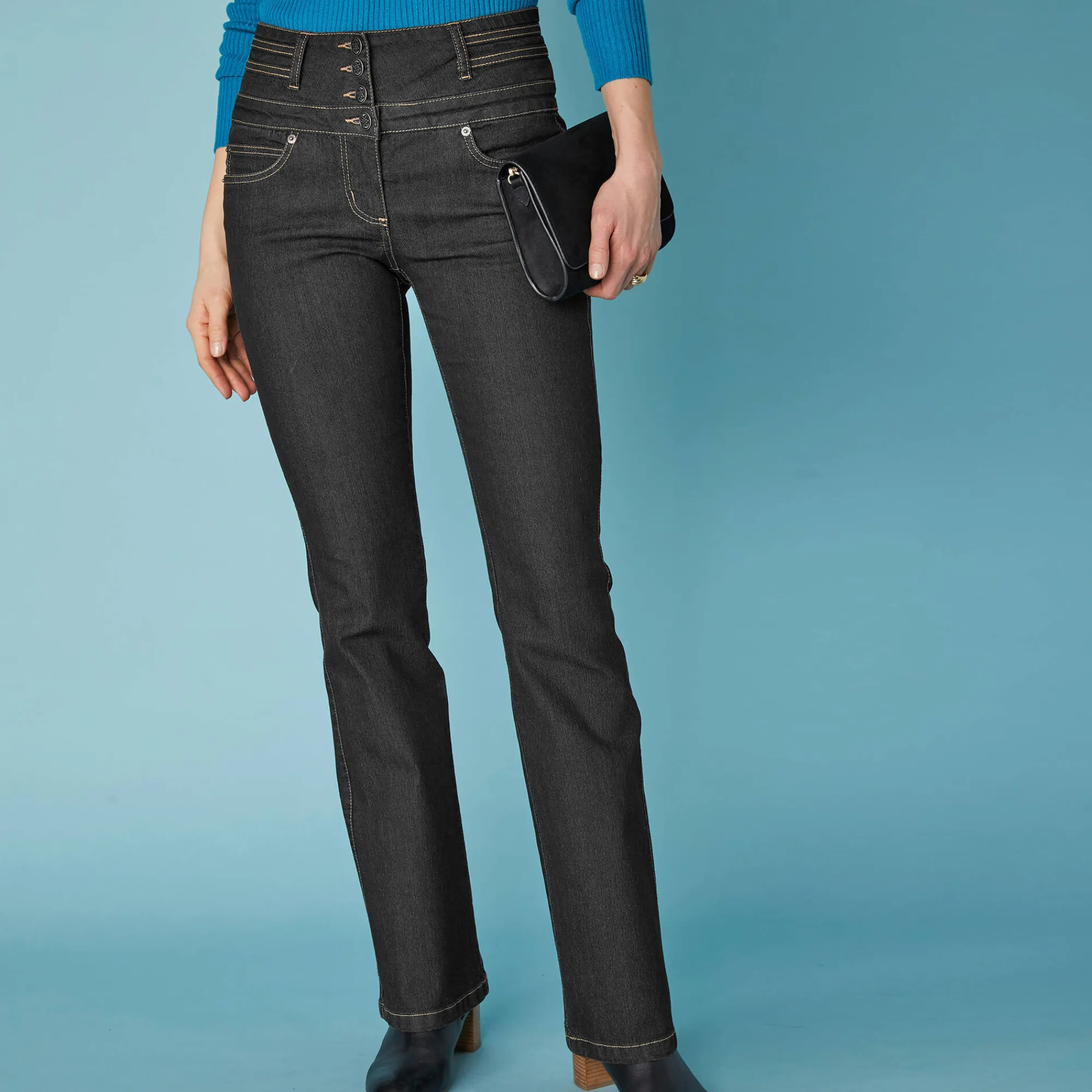 Jeans|Broek<Blancheporte Stretchjeans in bootcutmodel met hoge taille - binnenpijplengte 78 cm black