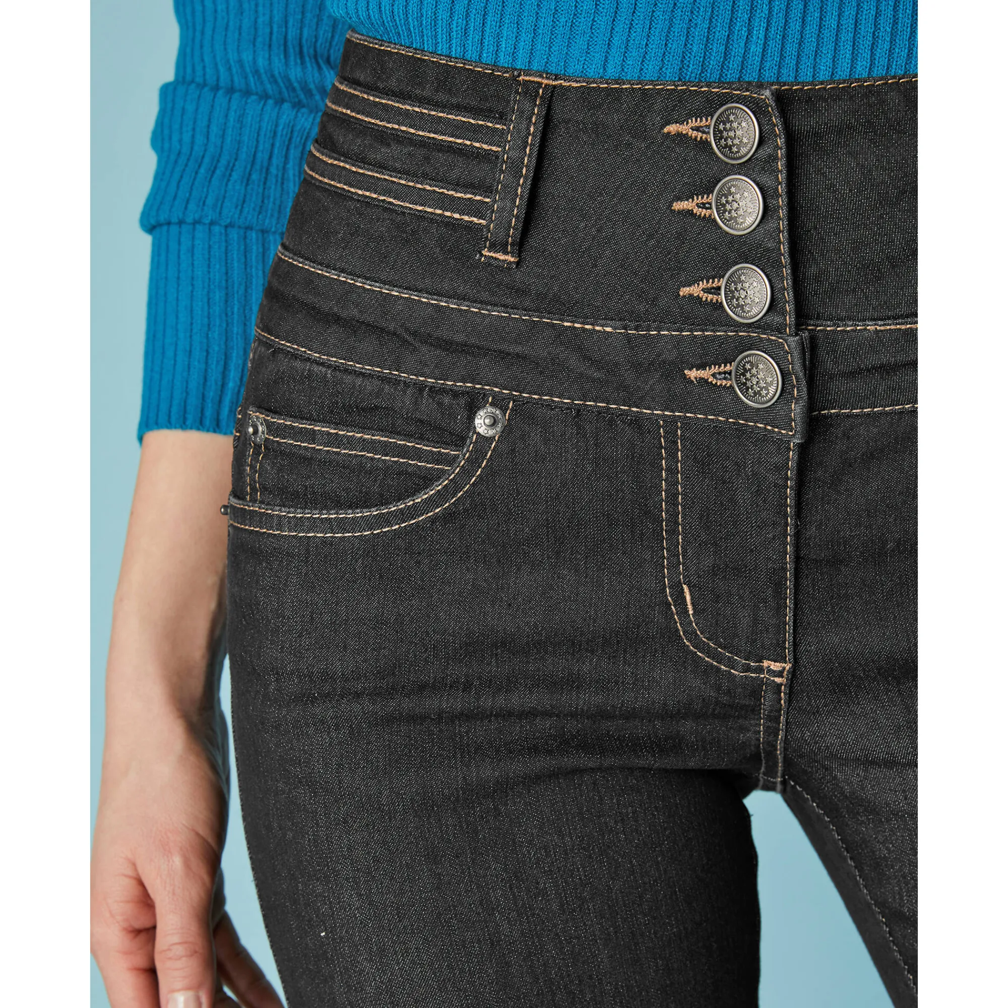 Jeans|Broek<Blancheporte Stretchjeans in bootcutmodel met hoge taille - binnenpijplengte 78 cm black