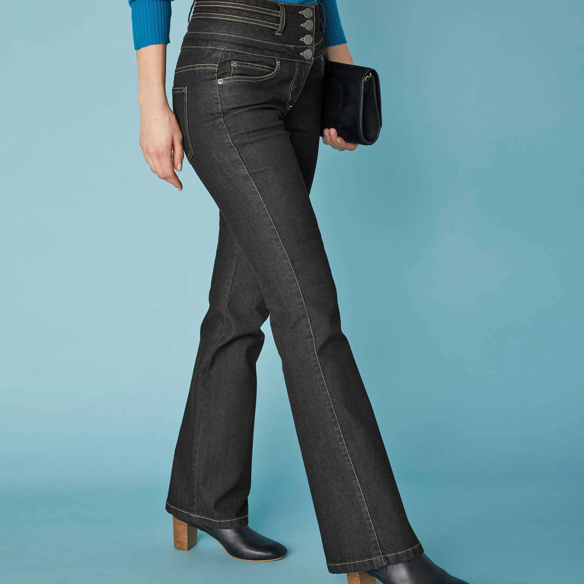 Jeans|Broek<Blancheporte Stretchjeans in bootcutmodel met hoge taille - binnenpijplengte 78 cm black