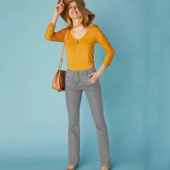 Jeans|Broek<Blancheporte Stretchjeans in bootcutmodel met hoge taille - binnenpijplengte 78 cm grijs