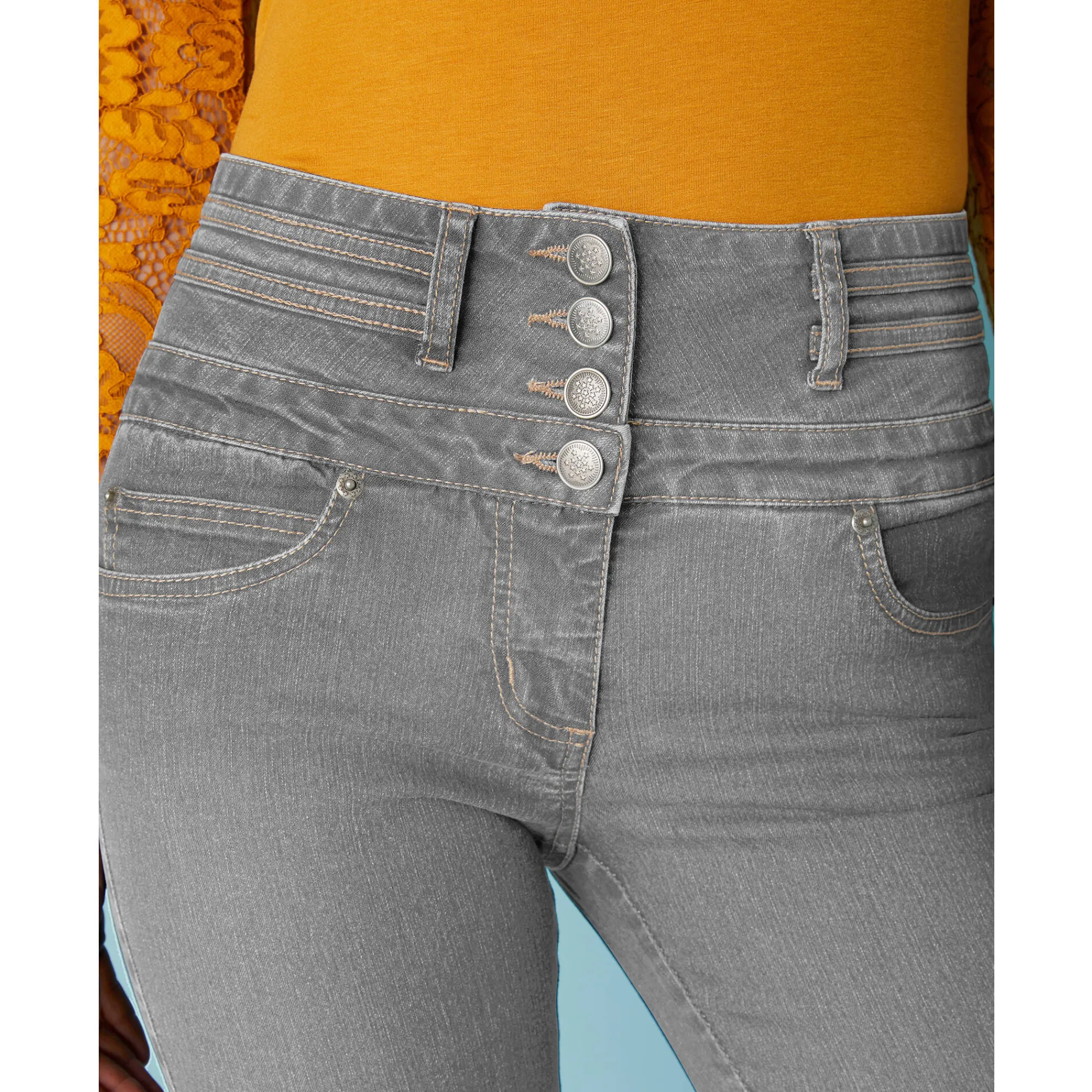 Jeans|Broek<Blancheporte Stretchjeans in bootcutmodel met hoge taille - binnenpijplengte 78 cm grijs