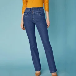 Jeans|Broek<Blancheporte Stretchjeans in bootcutmodel met hoge taille - binnenpijplengte 78 cm raw