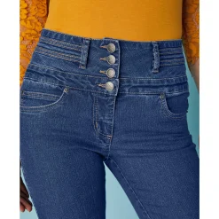 Jeans|Broek<Blancheporte Stretchjeans in bootcutmodel met hoge taille - binnenpijplengte 78 cm raw