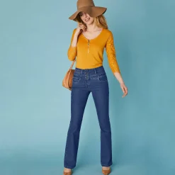 Jeans|Broek<Blancheporte Stretchjeans in bootcutmodel met hoge taille - binnenpijplengte 78 cm raw