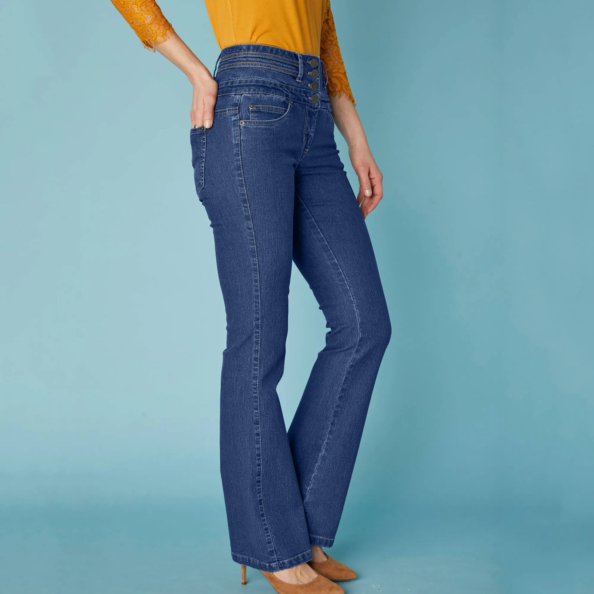 Jeans|Broek<Blancheporte Stretchjeans in bootcutmodel met hoge taille - binnenpijplengte 78 cm raw