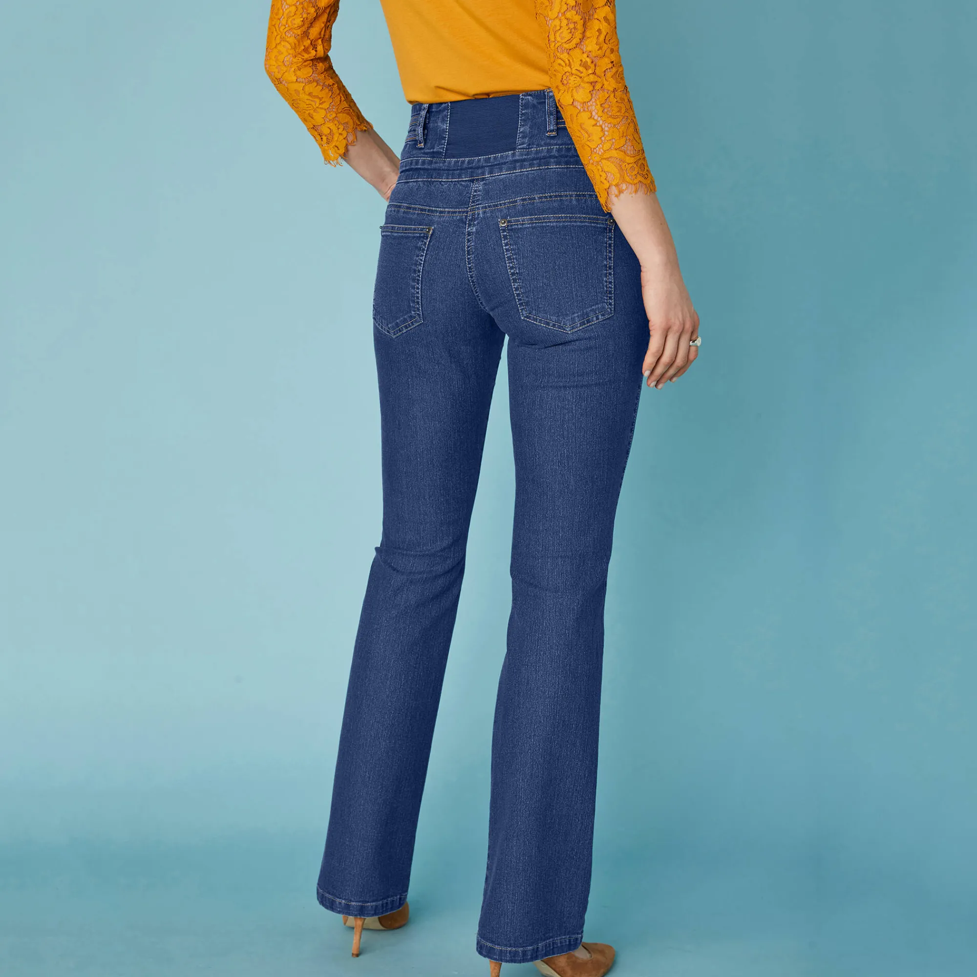 Jeans|Broek<Blancheporte Stretchjeans in bootcutmodel met hoge taille - binnenpijplengte 78 cm raw