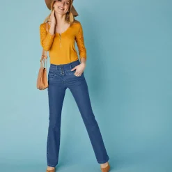 Jeans|Broek<Blancheporte Stretchjeans in bootcutmodel met hoge taille - binnenpijplengte 78 cm stone