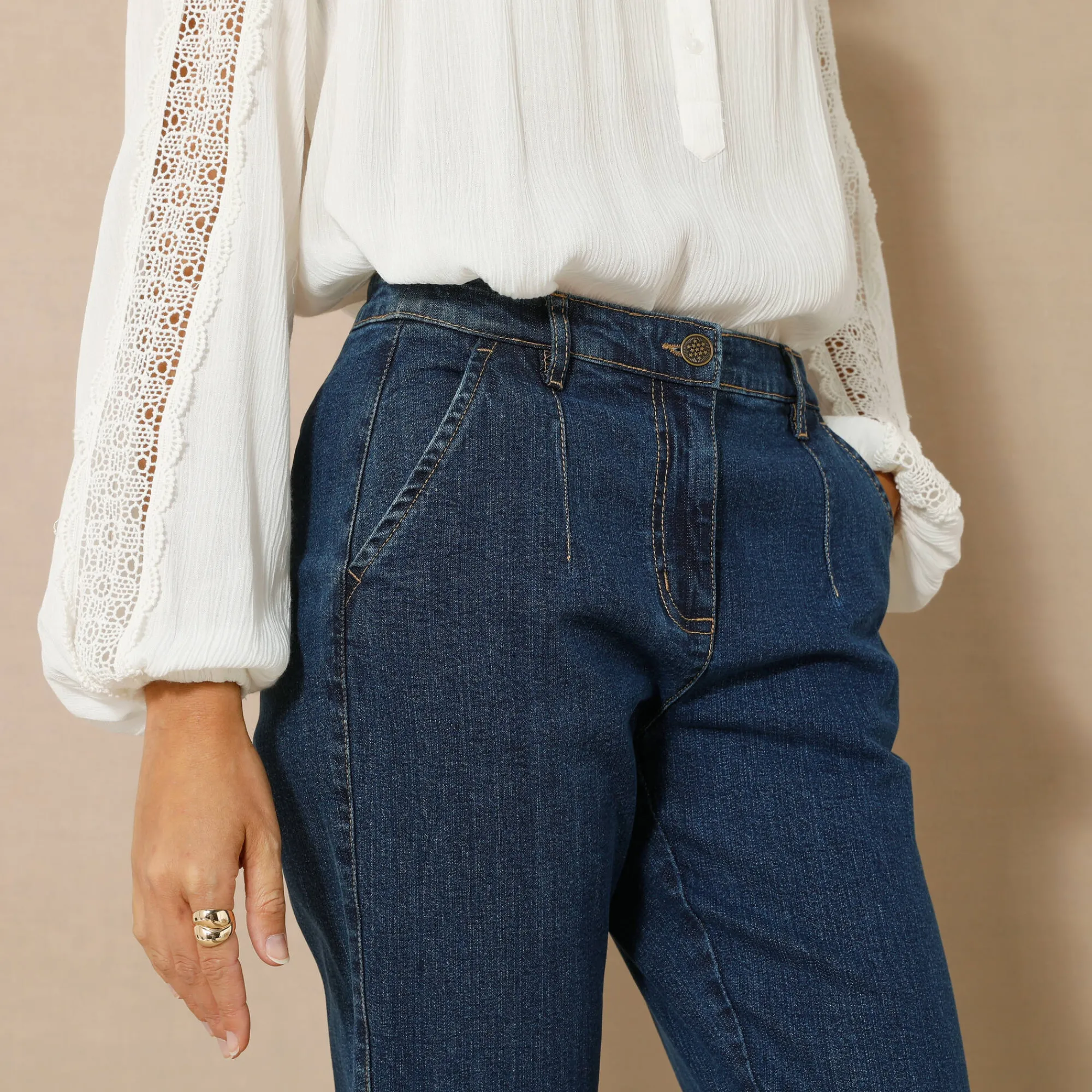 Jeans|Broek<Blancheporte Stretchjeans in 'mom' model, hoge taille stone
