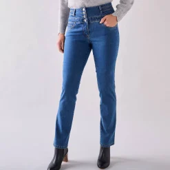 Jeans|Broek<Blancheporte Stretchjeans in recht model met hoge taille stone