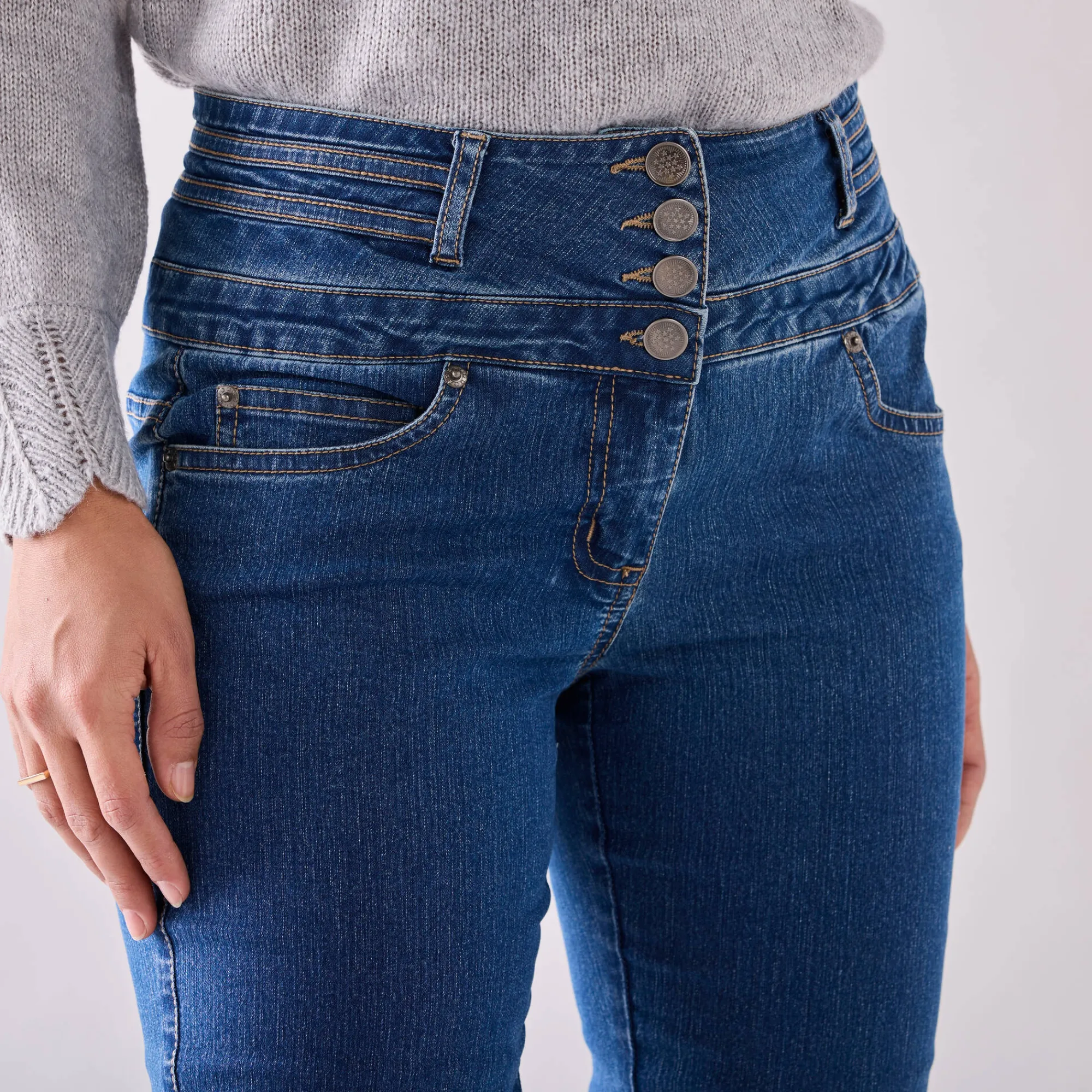 Jeans|Broek<Blancheporte Stretchjeans in recht model met hoge taille stone