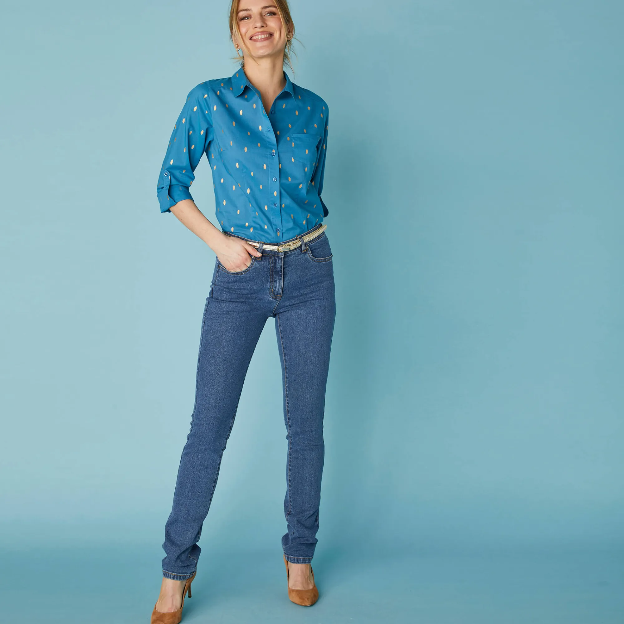 Jeans|Broek<Blancheporte Stretchjeans in recht model - kleine lengte stone