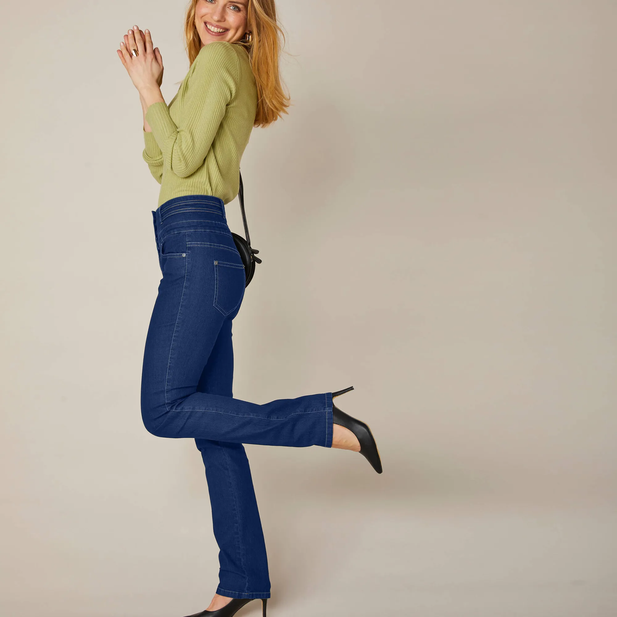 Jeans|Broek<Blancheporte Stretchjeans in recht model met hoge taille raw