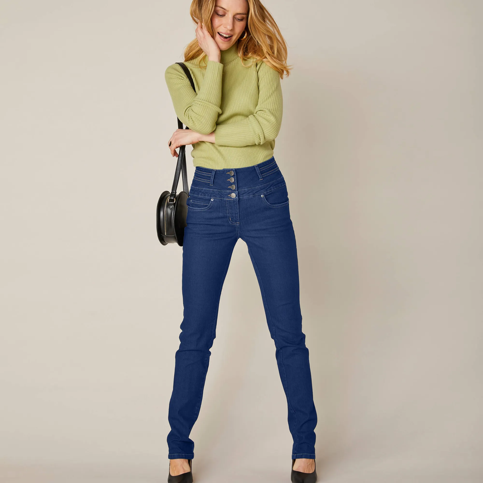 Jeans|Broek<Blancheporte Stretchjeans in recht model met hoge taille raw