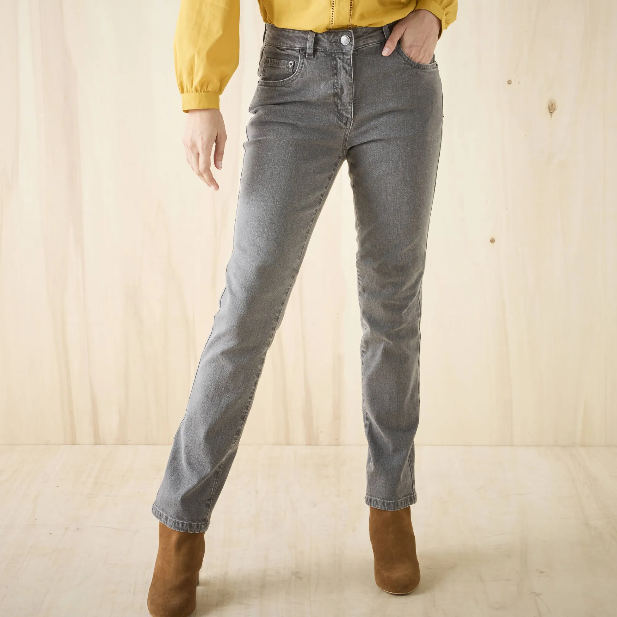 Jeans|Broek<Blancheporte Stretchjeans in recht model - gemiddelde lengte grijs