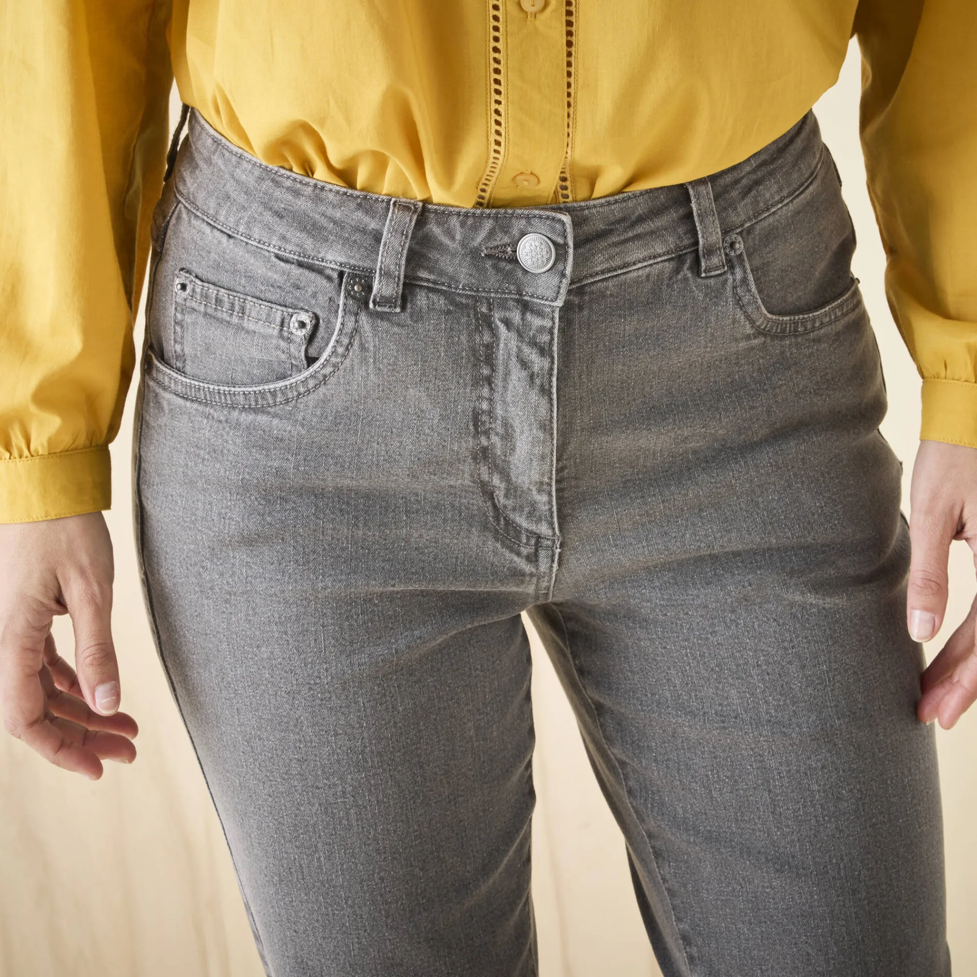 Jeans|Broek<Blancheporte Stretchjeans in recht model - gemiddelde lengte grijs