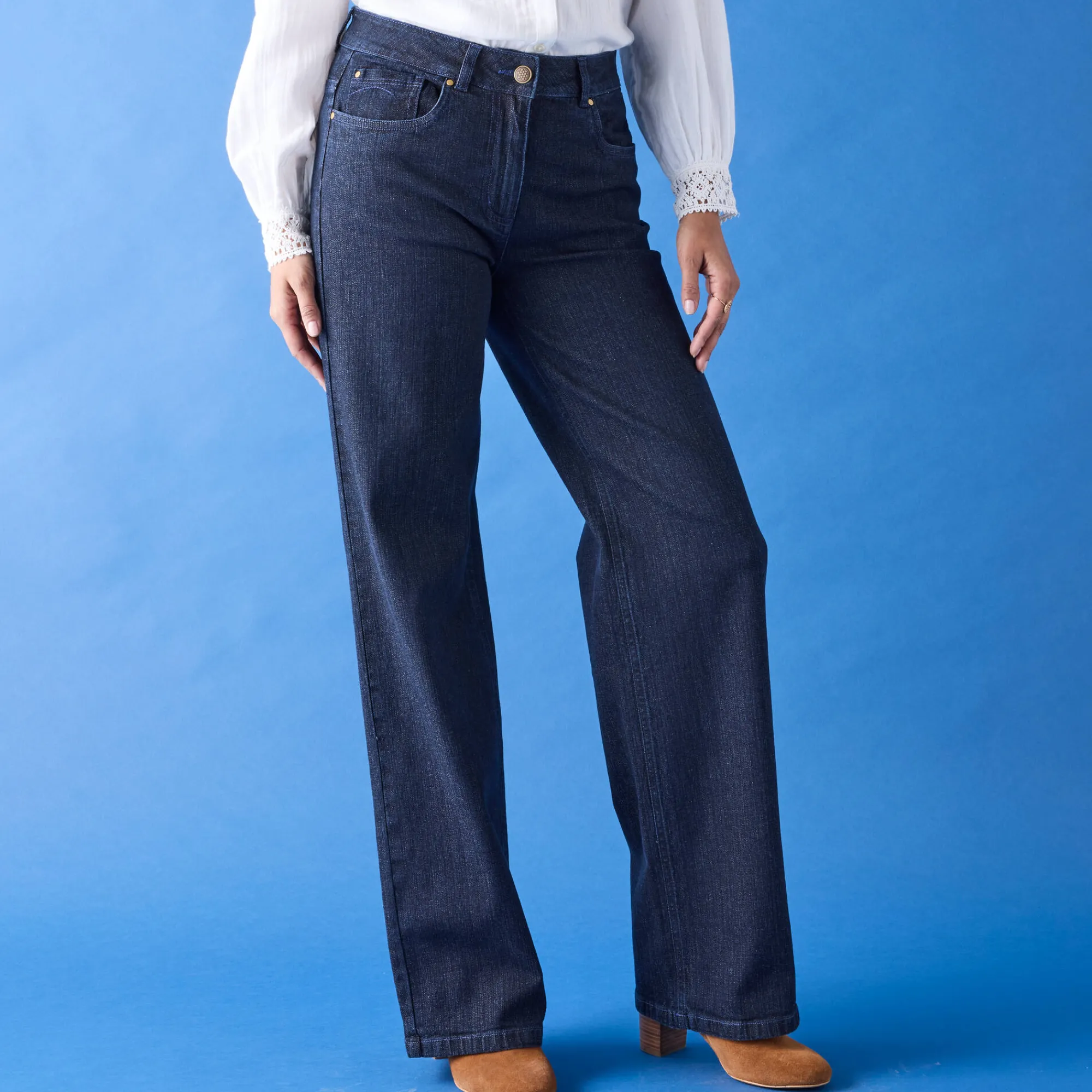 Jeans|Broek<Blancheporte Stretchjeans met ruim model, kleine lengte raw