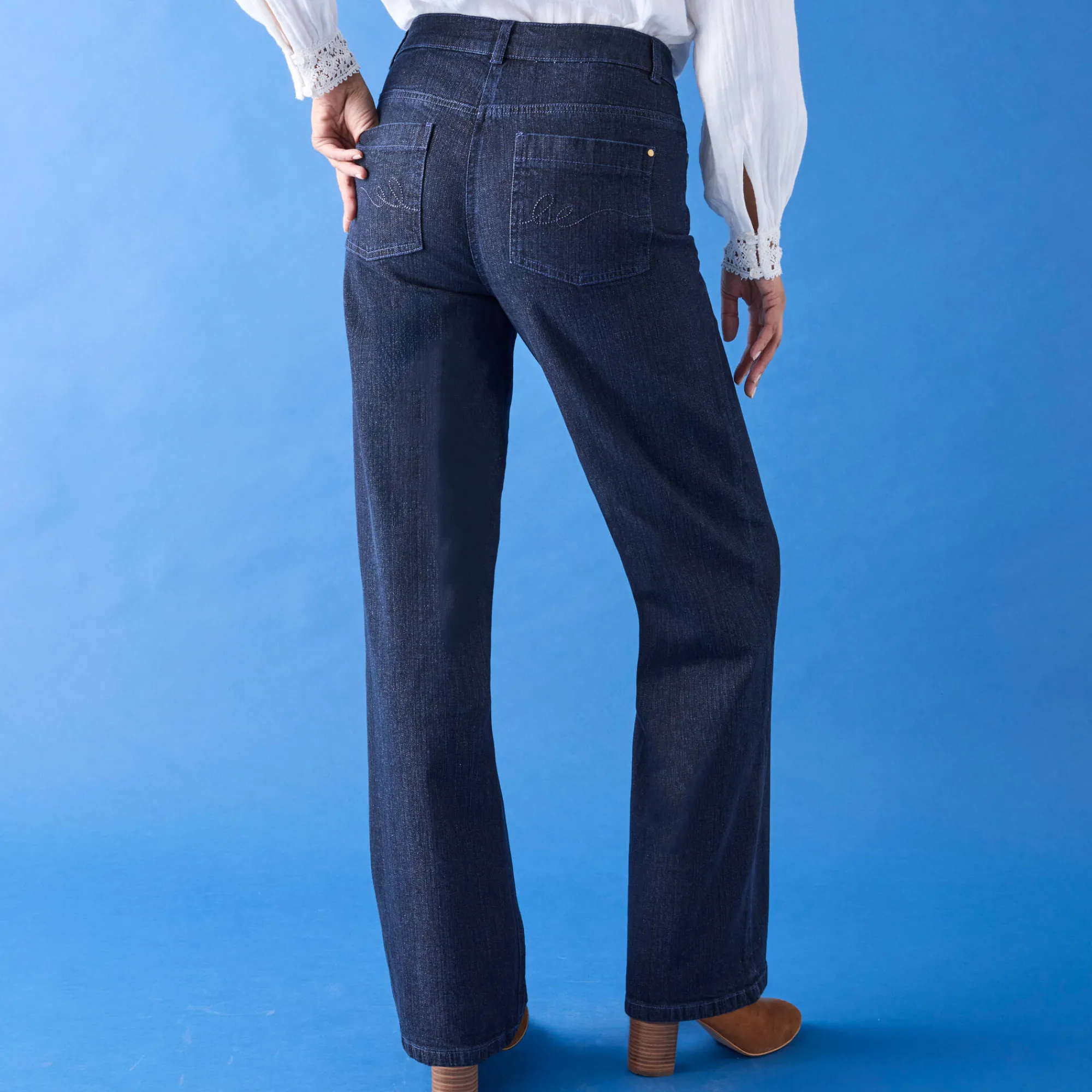 Jeans|Broek<Blancheporte Stretchjeans met ruim model, kleine lengte raw
