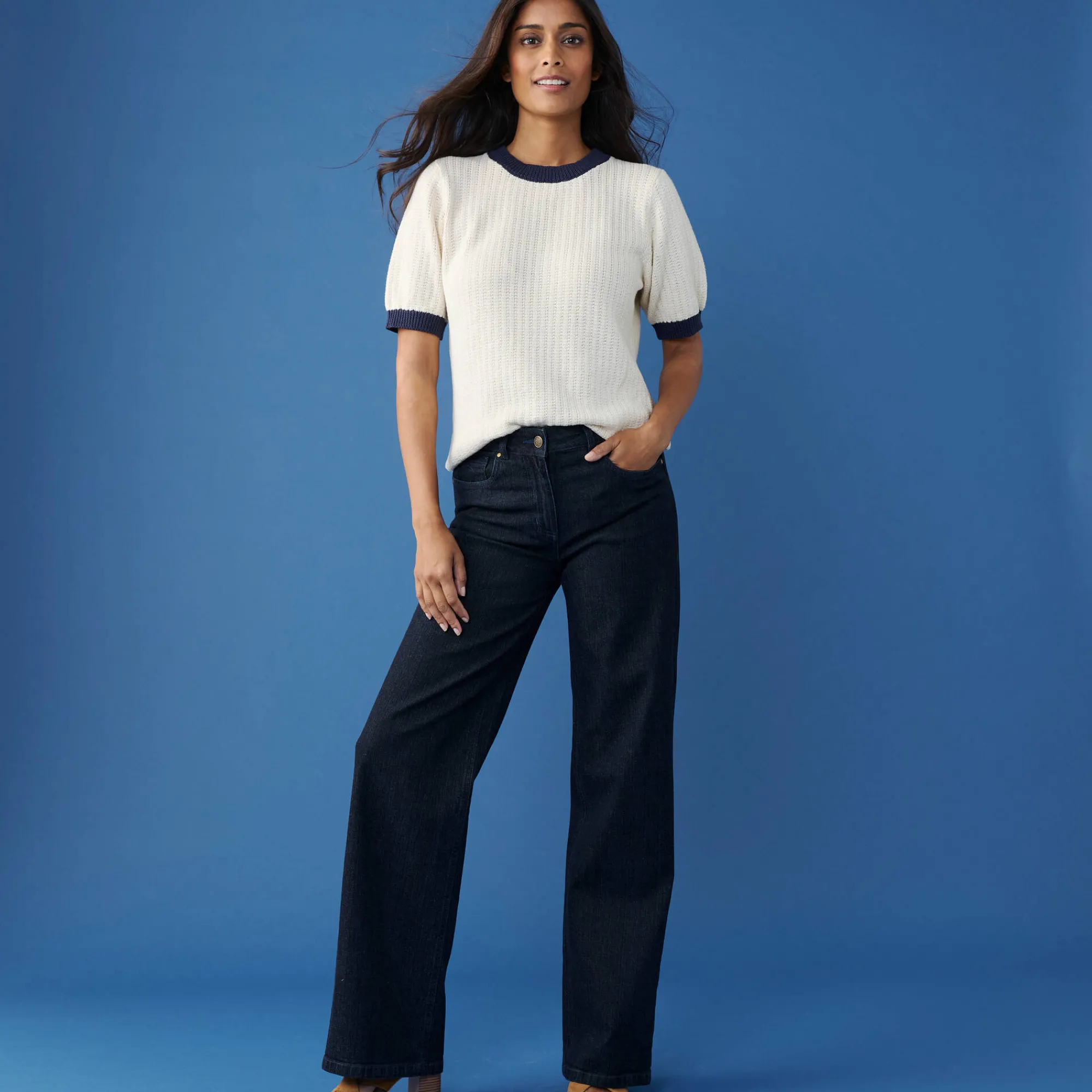 Jeans|Broek<Blancheporte Stretchjeans met ruim model, grote lengte raw