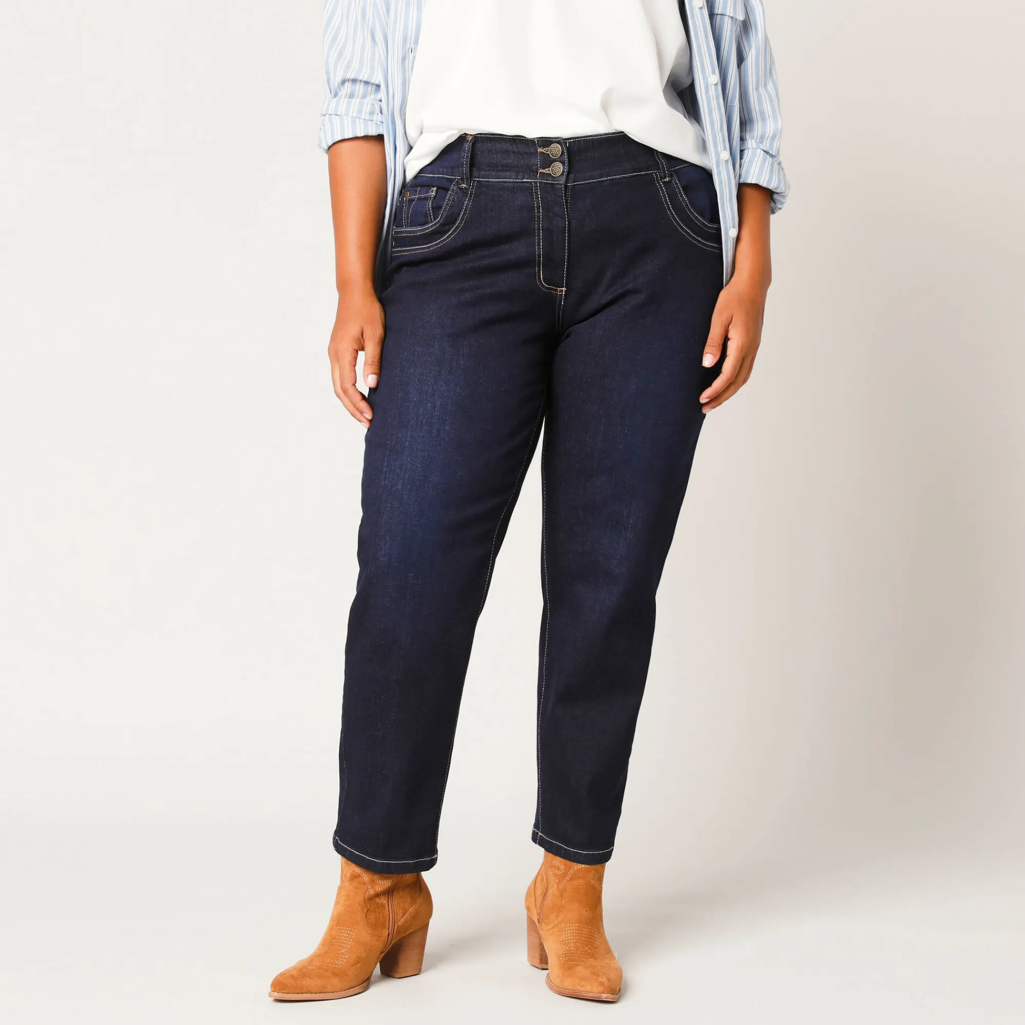 Jeans|Broek<Blancheporte Stretchjeans 'mom' model met elastische taille dark blue